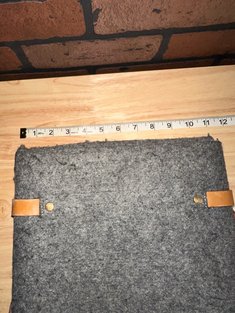 Gray Felt Laptop Bag with Tan Leather Straps - Picture 3 of 8